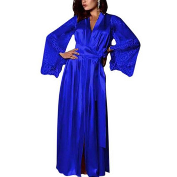 НОВО модерен дамски дълъг халат с дантела и връзки в няколко цвята 