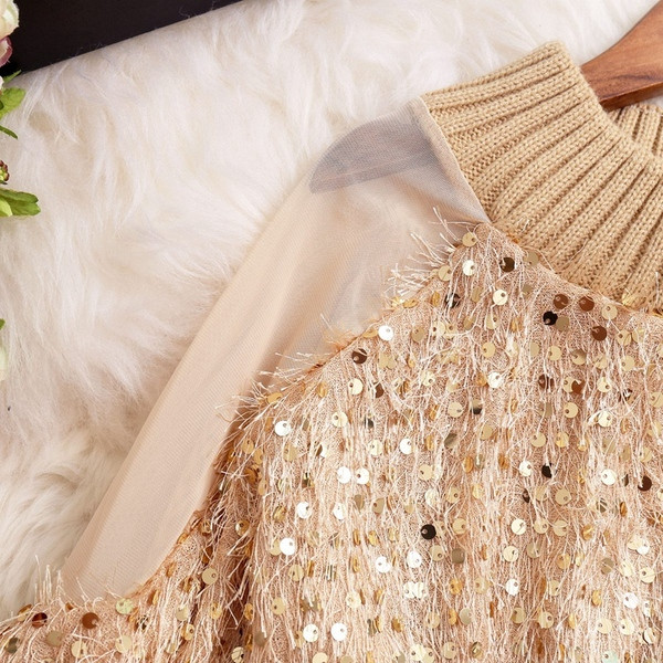 Stílusos női ruha flitterekkel és öko-bőr övvel, három színben