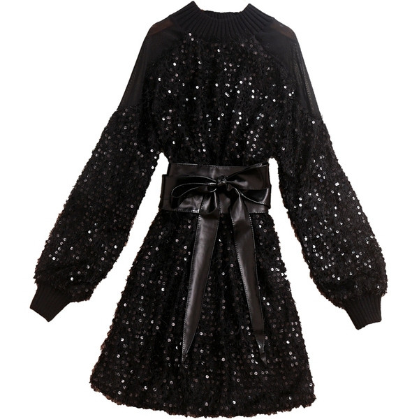 Stílusos női ruha flitterekkel és öko-bőr övvel, három színben