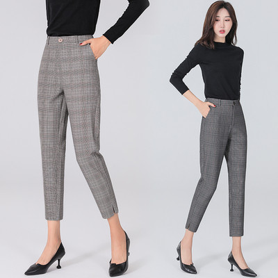 Стилен дамски кариран панталон в кафяв и сив цвят