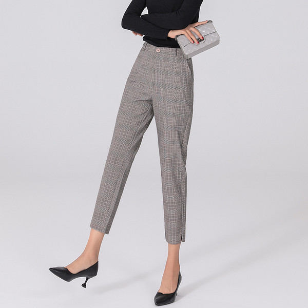 Stílusos női kockás nadrág barna és szürke színben