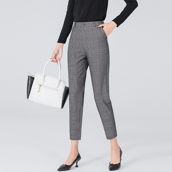 Stílusos női kockás nadrág barna és szürke színben