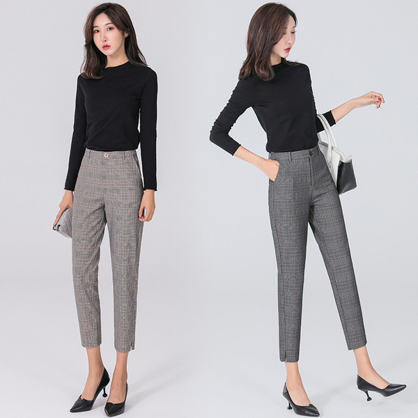 Stílusos női kockás nadrág barna és szürke színben