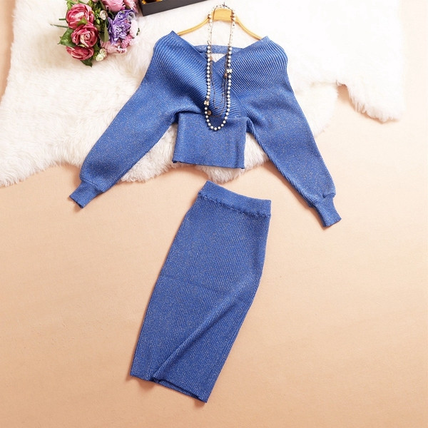 Stílusos női kétrészes szett, hosszú ujjal és magas derékkal több színben