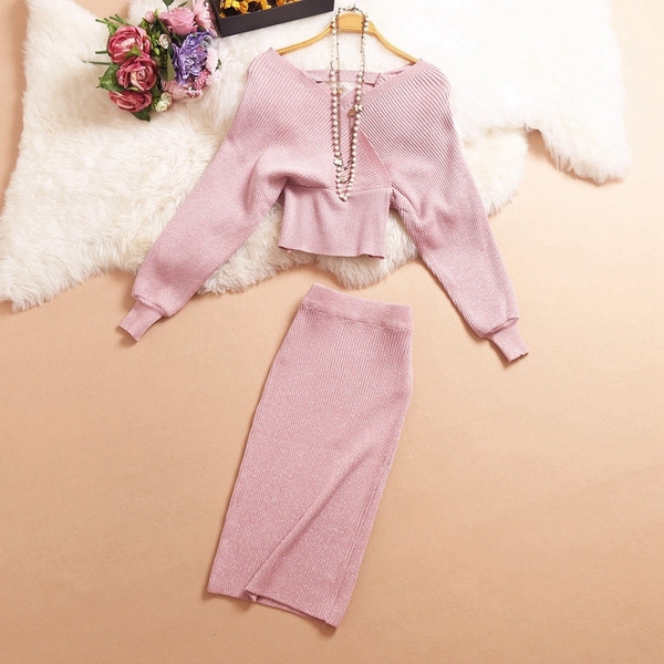 Stílusos női kétrészes szett, hosszú ujjal és magas derékkal több színben