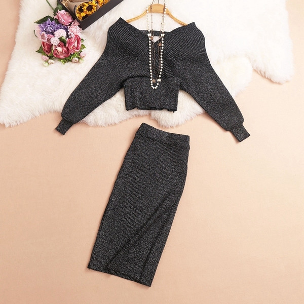 Stílusos női kétrészes szett, hosszú ujjal és magas derékkal több színben