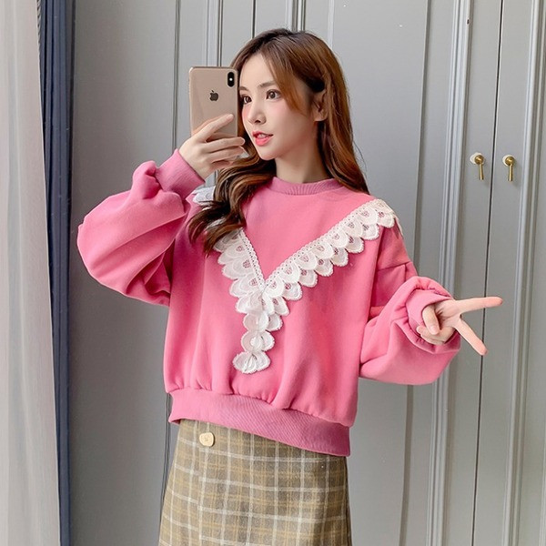 Új modell női blúz o-nyakú, hosszú ujjú fehér és rózsaszín színben