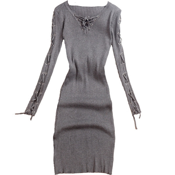 Modern női ruha fűzős és hosszú ujjú három színben