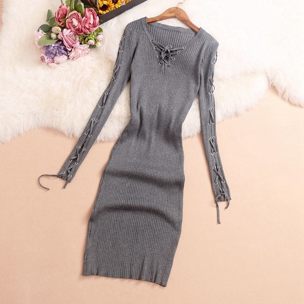 Modern női ruha fűzős és hosszú ujjú három színben