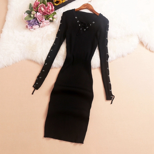 Modern női ruha fűzős és hosszú ujjú három színben