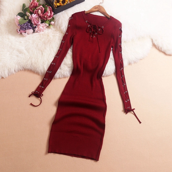 Modern női ruha fűzős és hosszú ujjú három színben