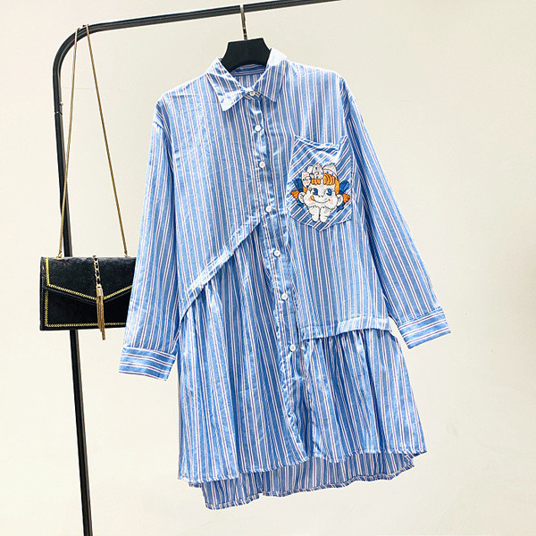 Modern női csíkos ing - hosszú modell három színben