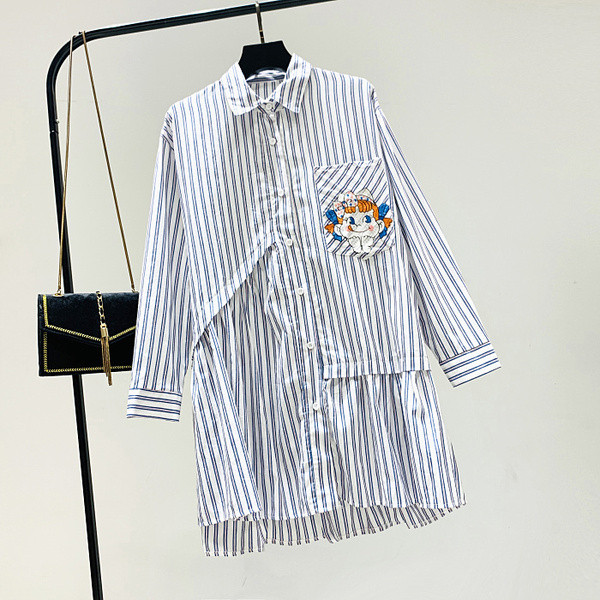 Modern női csíkos ing - hosszú modell három színben