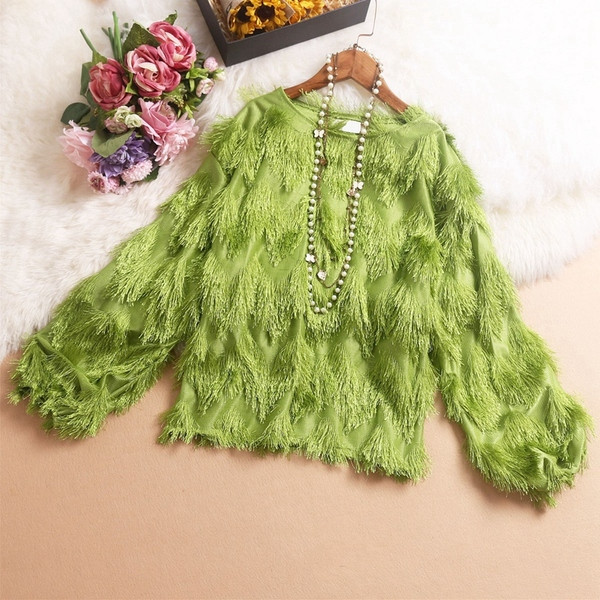 Stílusos női blúz bojttal és hosszú ujjú, különböző színekben