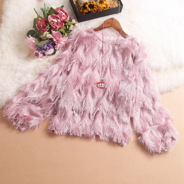 Stílusos női blúz bojttal és hosszú ujjú, különböző színekben