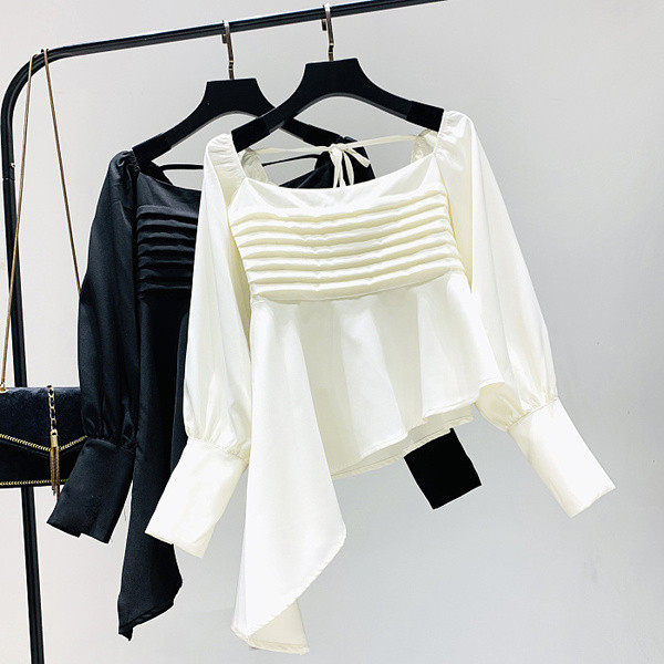 Modern női blúz - fekete színű aszimmetrikus modell