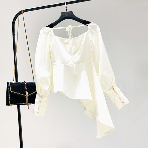 Modern női blúz - fekete színű aszimmetrikus modell