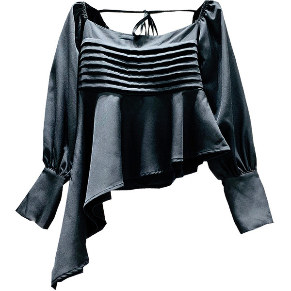 Modern női blúz - fekete színű aszimmetrikus modell