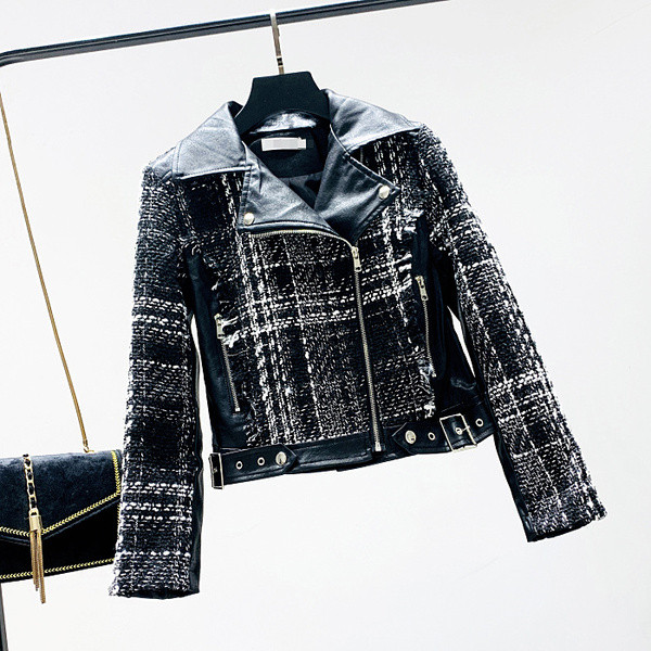 Γυναικείο καρό καπιτονέ μπουφάν με  λαιμόκοψη