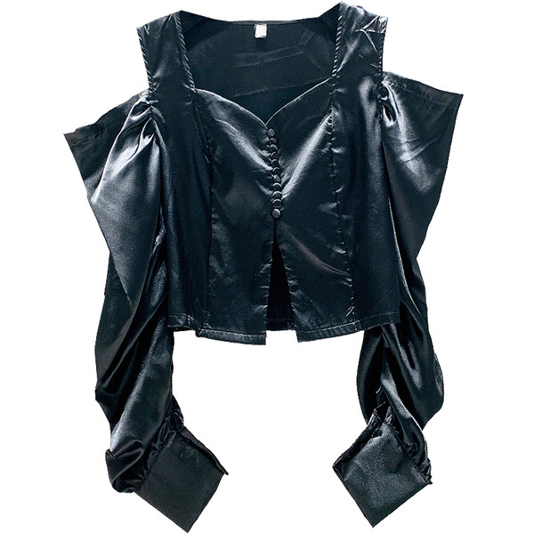 Csupasz vállú női ing - rövid fekete-fehér modell