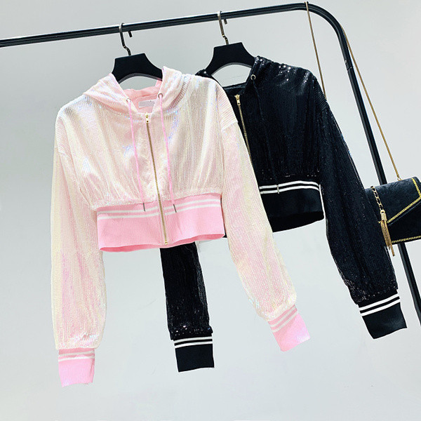 Női alkalmi kabát - rövid fekete és rózsaszín modell