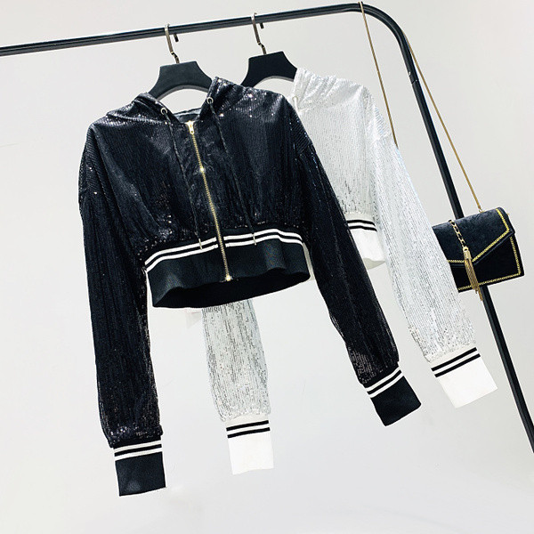 Női alkalmi kabát - rövid fekete és rózsaszín modell