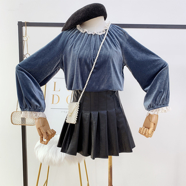 Modern női bársony ing csipke elemmel, három színben