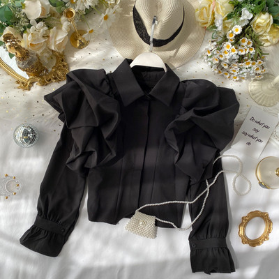 Cămașă elegantă de damă cu guler și mâneci largi în roșu