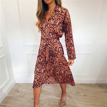 Rochie moderna de dama cu maneci lungi si model animal in mai multe culori