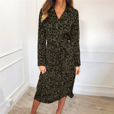 Rochie moderna de dama cu maneci lungi si model animal in mai multe culori