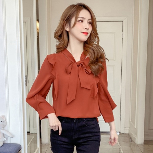 Új modell női ing fűzős és hosszú ujjú barna színben