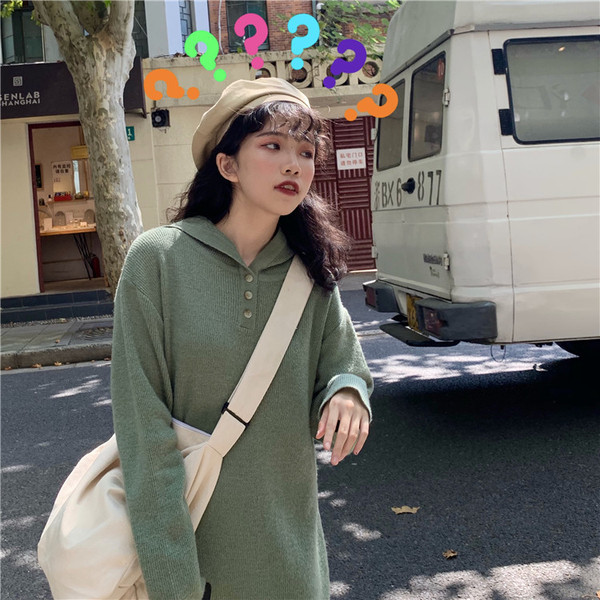 Női lezser hosszú kötött ruha zöld színben