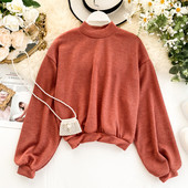 Pulover casual dama cu guler inalt si maneci lungi