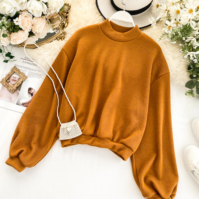 Pulover casual dama cu guler inalt si maneci lungi