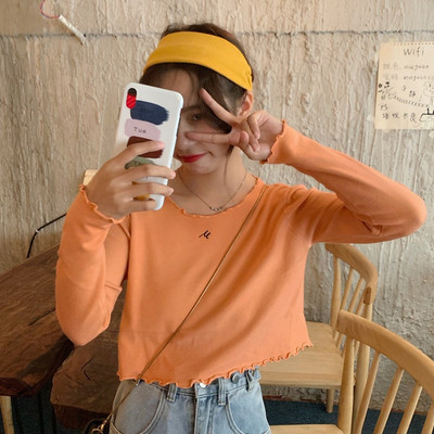 Bluza scurta casual de dama in doua culori cu decolteu oval