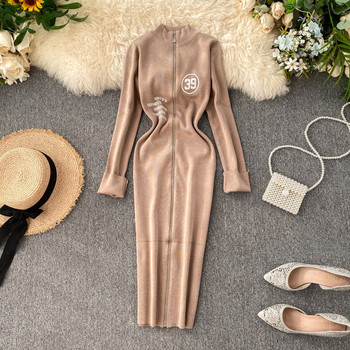 Rochie lunga dama casual cu fermoar si maneci lungi in mai multe culori