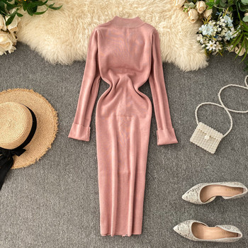 Rochie lunga dama casual cu fermoar si maneci lungi in mai multe culori