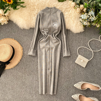 Rochie lunga dama casual cu fermoar si maneci lungi in mai multe culori