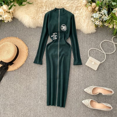 Rochie lunga dama casual cu fermoar si maneci lungi in mai multe culori