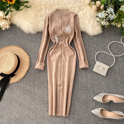 Rochie lunga dama casual cu fermoar si maneci lungi in mai multe culori