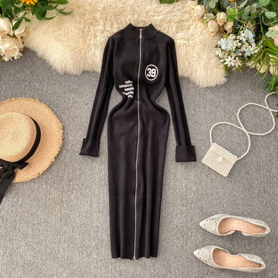 Rochie lunga dama casual cu fermoar si maneci lungi in mai multe culori