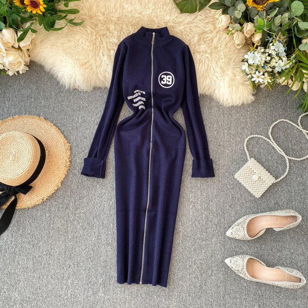 Lezser női hosszú ruha cipzárral és hosszú ujjal több színben