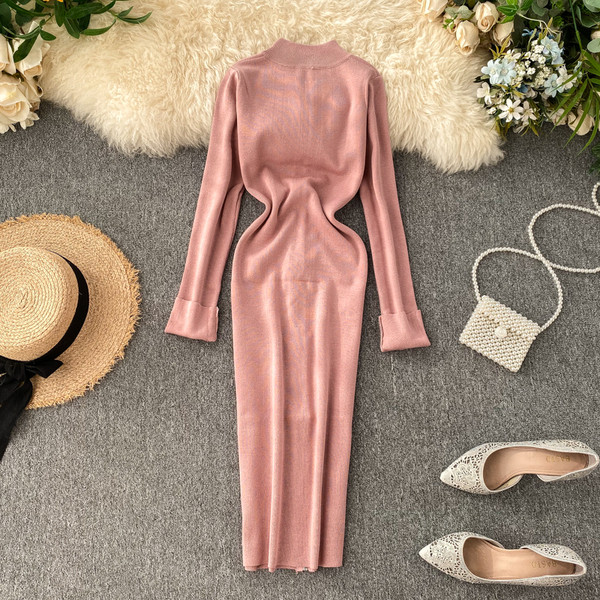 Lezser női hosszú ruha cipzárral és hosszú ujjal több színben