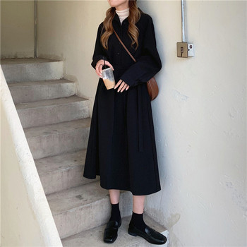Rochie de dama cu croi lung, neagra, cu maneci lungi