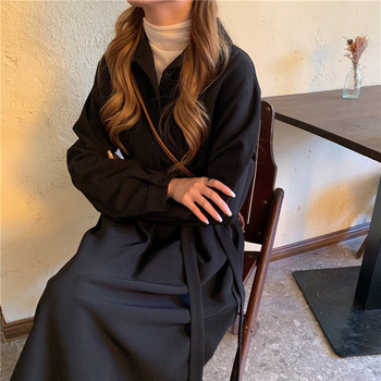 Rochie de dama cu croi lung, neagra, cu maneci lungi