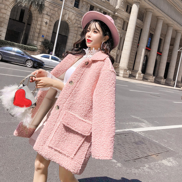 Modern női kabát hosszú modell rózsaszín és bézs színben