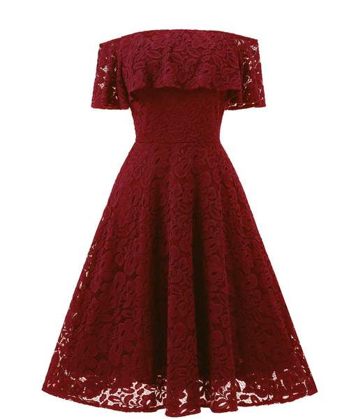 Modern női csipke rövid ruha ejtett ujjakkal több színben