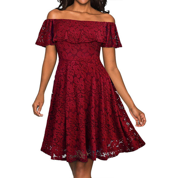 Modern női csipke rövid ruha ejtett ujjakkal több színben