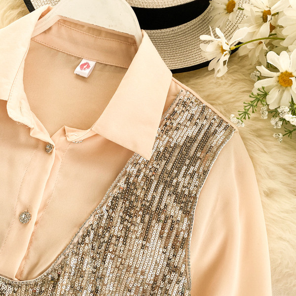 Stílusos női ing flitterekkel és gallérral, három színben