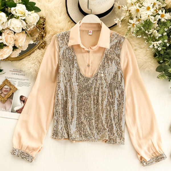 Stílusos női ing flitterekkel és gallérral, három színben